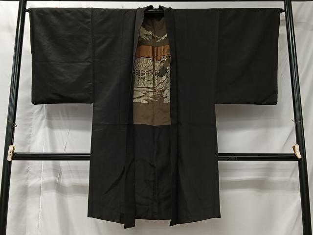平和屋着物#男性 長羽織 黒地 正絹 逸品 CABI9582ua