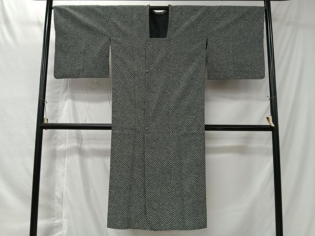 平和屋着物#道行コート 鹿の子文 黒地 ロング丈 洗える着物 CABI9585ua