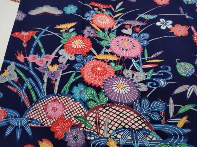平和屋着物●豪華振袖 紅型 流水籬花文 鬼しぼ縮緬 正絹 逸品 CABI9605ut