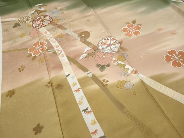 平和屋着物●訪問着 駒刺繍 熨斗舞花松文 暈し染め 金彩 正絹 逸品 CABI9622ut