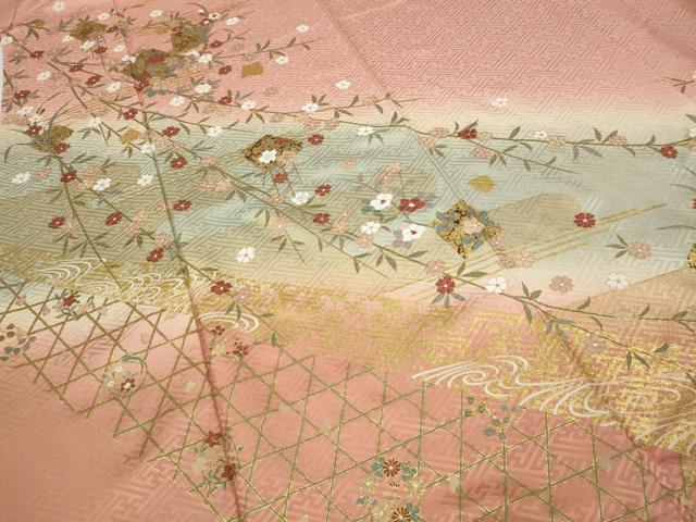 平和屋着物●訪問着 破れ色紙草花文 暈し染め 金彩 正絹 逸品 CABI9623ut