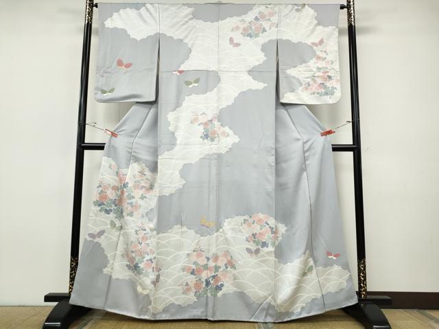 平和屋着物●訪問着 駒刺繍 雲取り花蝶文 銀彩 正絹 逸品 CABI9624ut