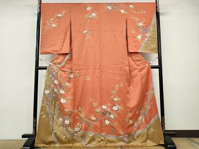 平和屋着物●訪問着 笹竹枝椿文 金彩 正絹 逸品 CABI9633ut