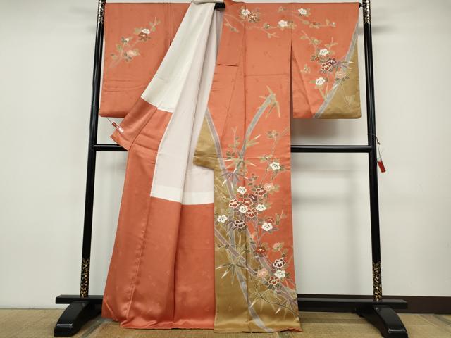 平和屋着物●訪問着 笹竹枝椿文 金彩 正絹 逸品 CABI9633ut
