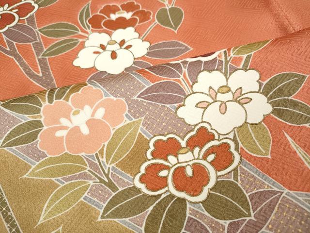 平和屋着物●訪問着 笹竹枝椿文 金彩 正絹 逸品 CABI9633ut