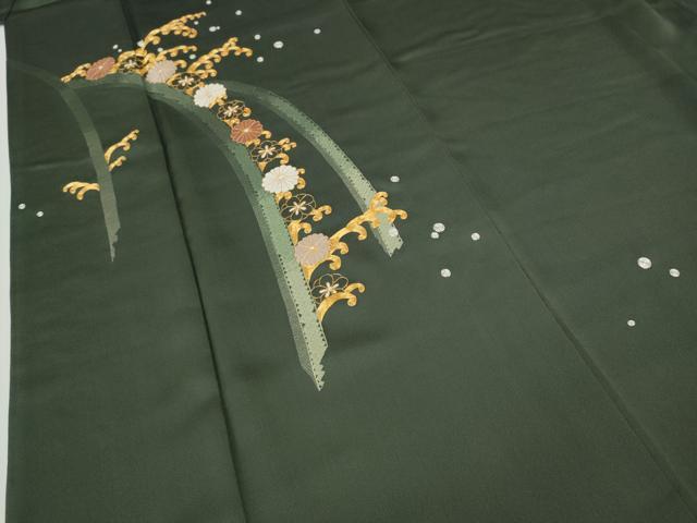 平和屋着物●豪華色留袖 総刺繍 駒刺繍 立波舞花文 正絹 逸品 CABI9636ut