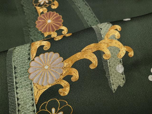 平和屋着物●豪華色留袖 総刺繍 駒刺繍 立波舞花文 正絹 逸品 CABI9636ut