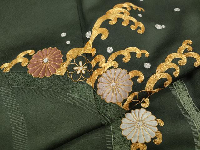 平和屋着物●豪華色留袖 総刺繍 駒刺繍 立波舞花文 正絹 逸品 CABI9636ut