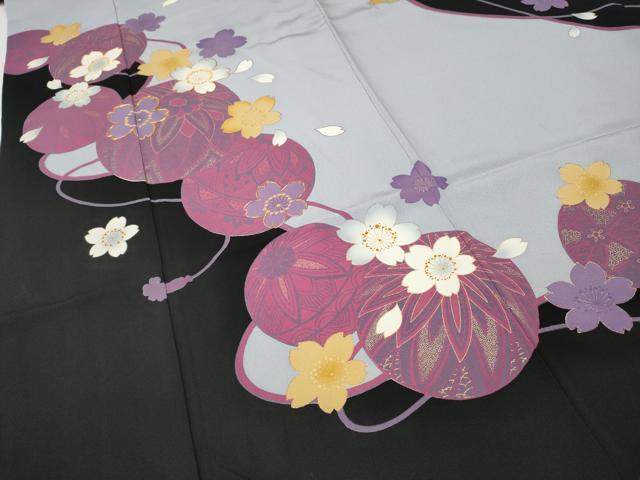平和屋着物●豪華振袖 駒刺繍 花鞠文 黒地 金彩 正絹 逸品 CABI9637ut