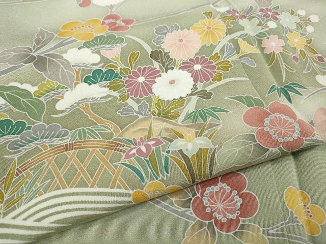 平和屋着物●訪問着 友禅 風景草花文 正絹 逸品 未使用 CABI9641ut