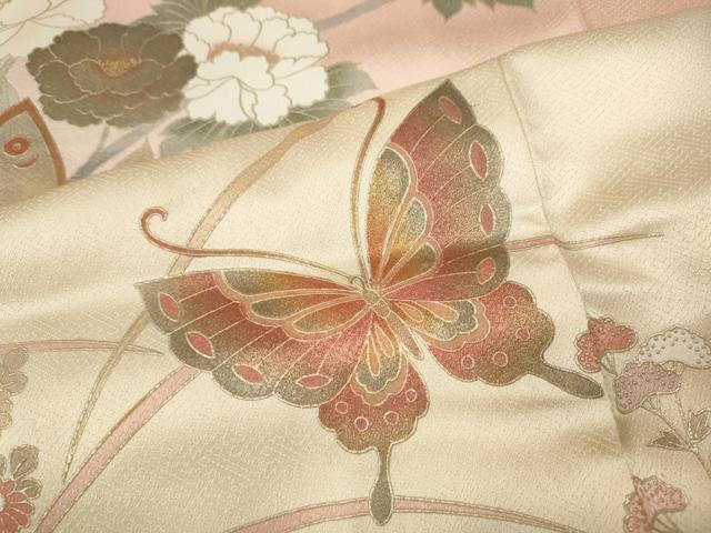 平和屋着物●訪問着 花蝶文 暈し染め 金銀彩 ロング丈 正絹 逸品 CABI9656ut