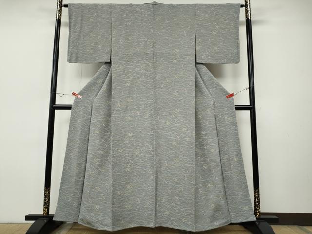平和屋着物●上質な小紋 芝草花文 鬼しぼ縮緬 正絹 逸品 CABI9664ut