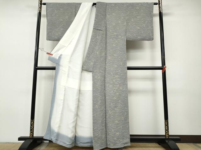 平和屋着物●上質な小紋 芝草花文 鬼しぼ縮緬 正絹 逸品 CABI9664ut