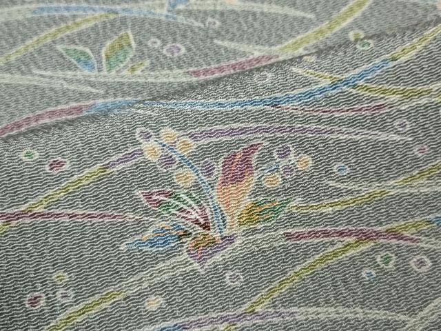 平和屋着物●上質な小紋 芝草花文 鬼しぼ縮緬 正絹 逸品 CABI9664ut