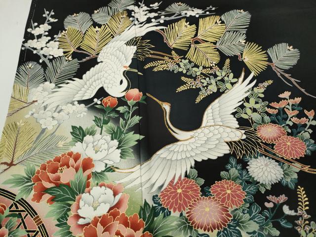 平和屋着物●豪華黒留袖 作家物 駒刺繍 束ね熨斗飛鶴花文 暈し染め 金彩 正絹 逸品 CABI9665ut