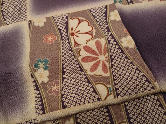 平和屋着物●上質な小紋 市松立涌花文 暈し染め 鬼しぼ縮緬 正絹 逸品 CABI9670ut