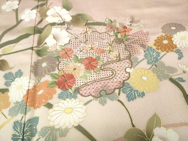 平和屋着物●中国三大刺繍 スワトウ刺繍 訪問着 雪輪枝花文 暈し染め 金彩 正絹 逸品 CABI9671ut