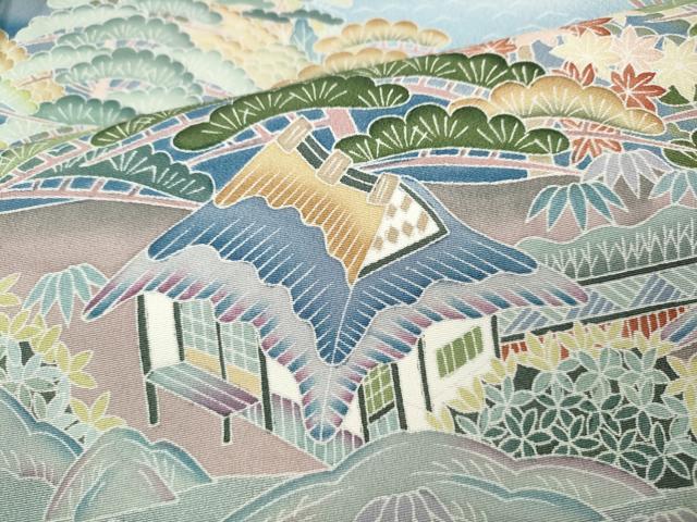 平和屋着物●豪華色留袖 友禅 作家物 飛鶴風景草花文 暈し染め 正絹 逸品 CABI9682ut