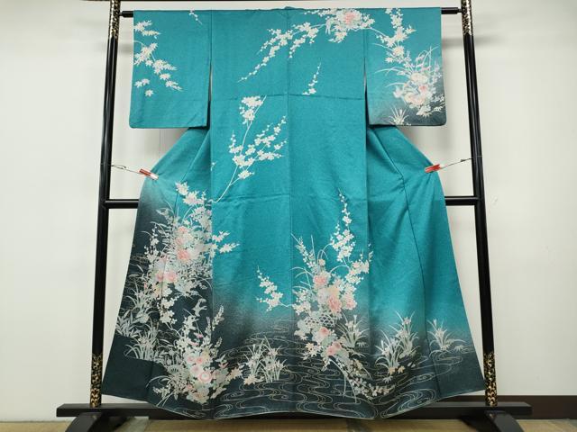 平和屋着物●訪問着 水車飛鳥草花文 たたき染め 金彩 正絹 逸品 CABI9689ut