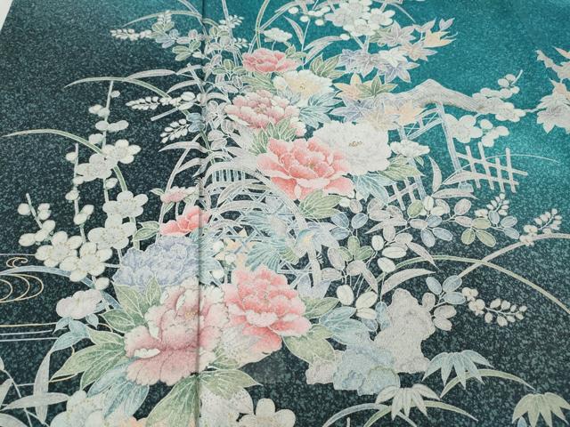 平和屋着物●訪問着 水車飛鳥草花文 たたき染め 金彩 正絹 逸品 CABI9689ut