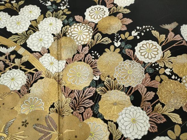 平和屋着物●豪華黒留袖 鳳凰籬草花文 金彩 正絹 逸品 CABI9692ut