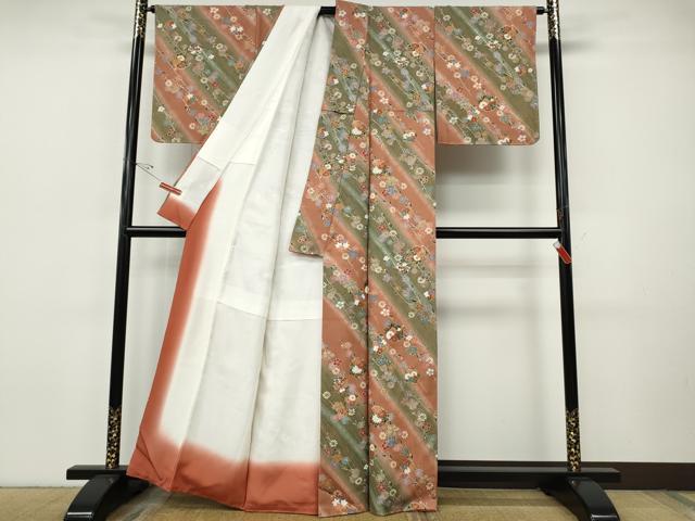 平和屋着物●上質な小紋 斜線舞花文 暈し染め 金彩 正絹 逸品 未使用 CABI9699ut