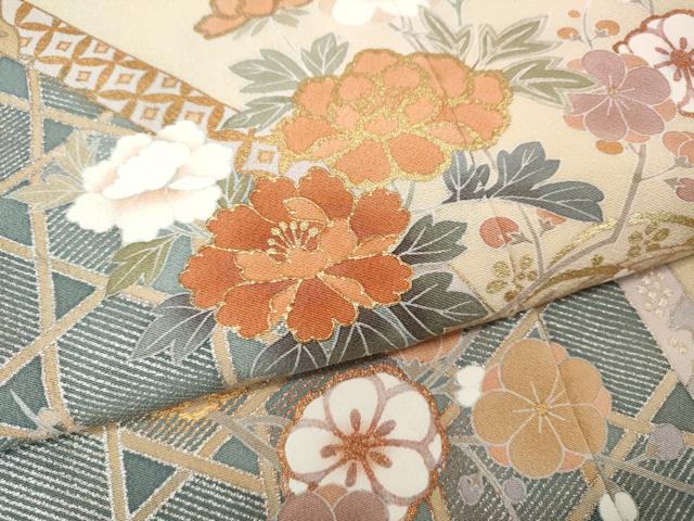 平和屋着物●訪問着 籬露芝花文 暈し染め 金彩 正絹 逸品 CABI9700ut