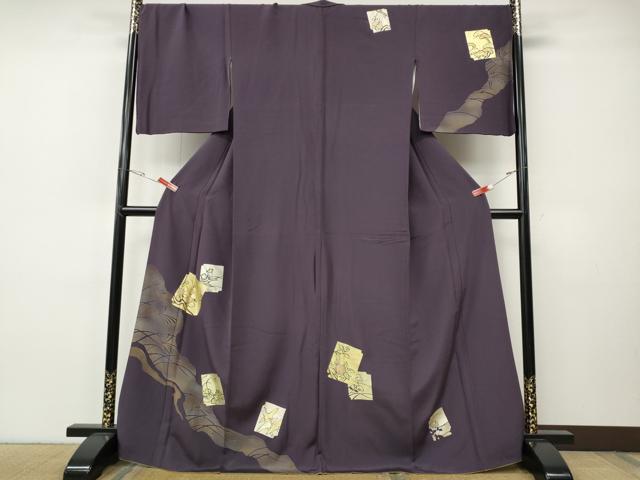 平和屋着物●訪問着 刺繍 破れ色紙飛鶴草花文 金銀彩 正絹 逸品 CABI9702ut