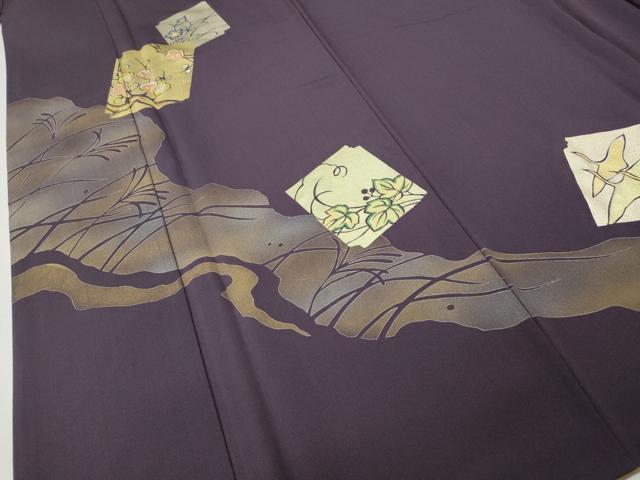 平和屋着物●訪問着 刺繍 破れ色紙飛鶴草花文 金銀彩 正絹 逸品 CABI9702ut