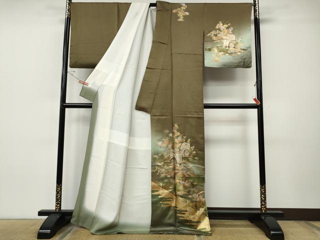 平和屋着物●訪問着 屏風御所車花文 暈し染め 金銀彩 正絹 逸品 CABI9704ut