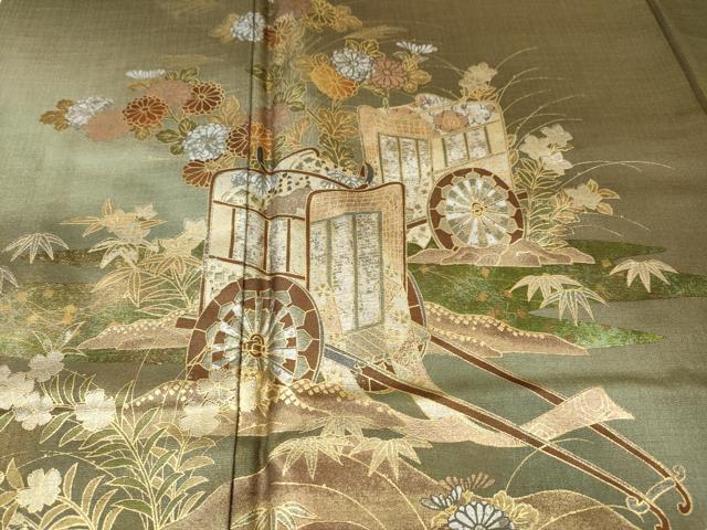 平和屋着物●訪問着 屏風御所車花文 暈し染め 金銀彩 正絹 逸品 CABI9704ut