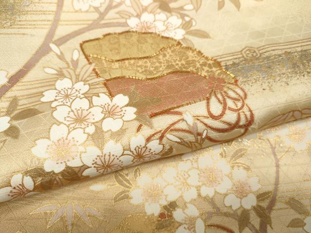 平和屋着物●訪問着 駒刺繍 扇面草花文 暈し染め 金銀彩 正絹 逸品 CABI9705ut