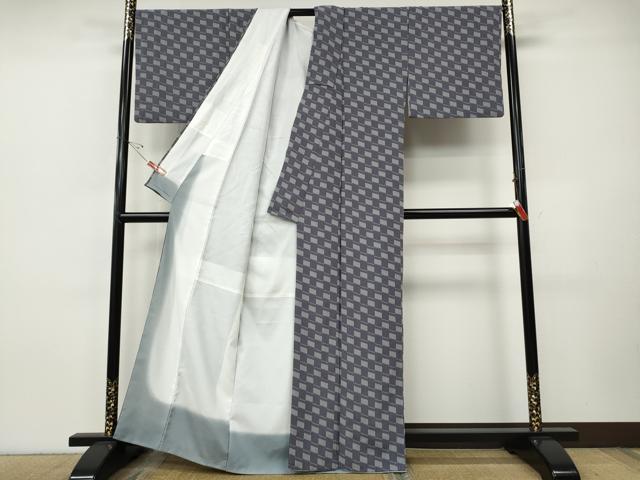平和屋着物●上質な小紋 変わり市松 正絹 逸品 CABI9706ut