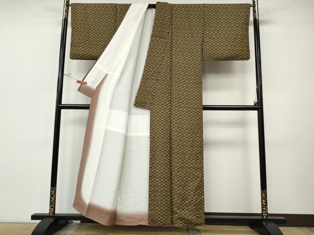 平和屋着物●上質な小紋 幾何学文様 黒地 正絹 逸品 CABI9708ut
