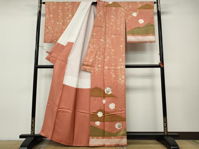 平和屋着物●訪問着 絞り 刺繍 花籠文 正絹 逸品 CABI9712ut