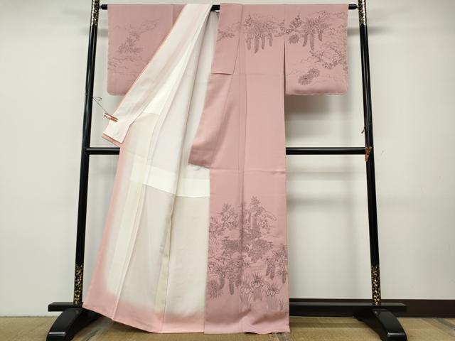 平和屋着物●訪問着 手描き 流水草花文 正絹 逸品 未使用 CABI9713ut