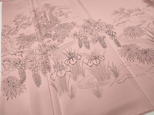 平和屋着物●訪問着 手描き 流水草花文 正絹 逸品 未使用 CABI9713ut