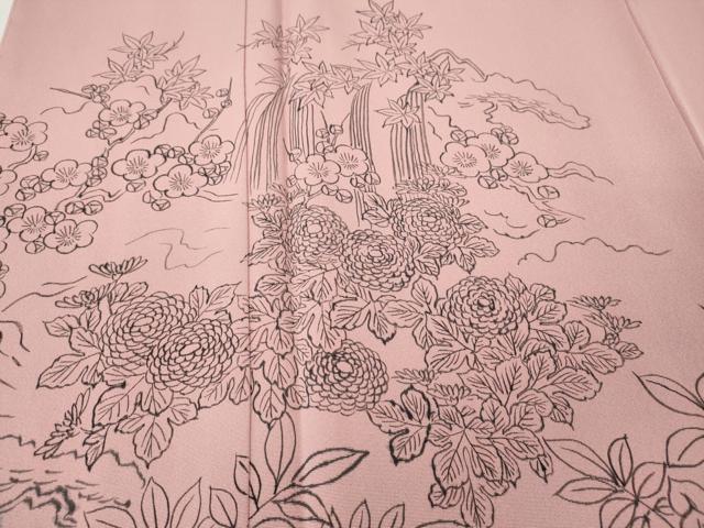 平和屋着物●訪問着 手描き 流水草花文 正絹 逸品 未使用 CABI9713ut