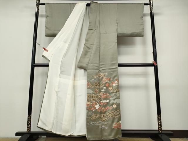 平和屋着物●豪華色留袖 作家物 駒刺繍 飛鶴草花文 金彩 正絹 逸品 CABI9728ut
