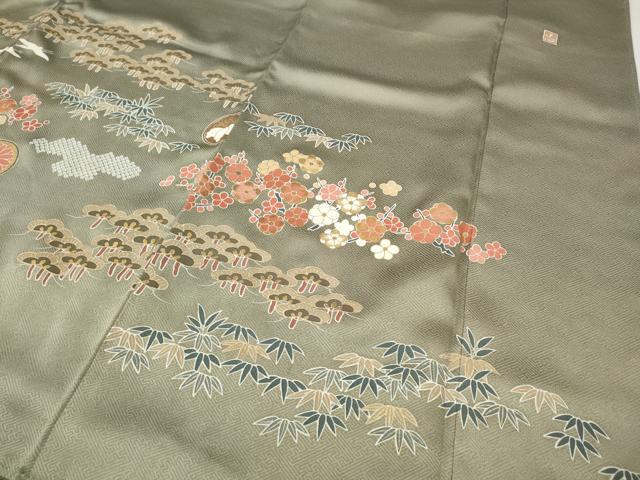 平和屋着物●豪華色留袖 作家物 駒刺繍 飛鶴草花文 金彩 正絹 逸品 CABI9728ut
