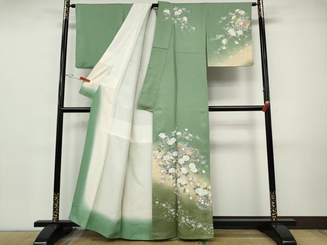 平和屋着物●訪問着 駒刺繍 雪輪枝花文 暈し染め 金彩 正絹 逸品 CABI9747ut