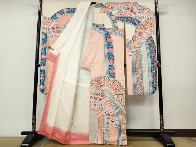 平和屋着物●名門 藤娘きぬたや・総絞り 振袖 吉祥花文 金彩 正絹 逸品 CABI9751ut