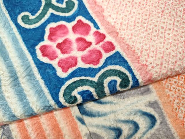 平和屋着物●名門 藤娘きぬたや・総絞り 振袖 吉祥花文 金彩 正絹 逸品 CABI9751ut