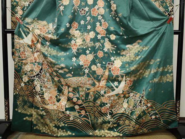 平和屋着物●豪華振袖 飛鶴花文 暈し染め 金彩 正絹 逸品 CABI9752ut
