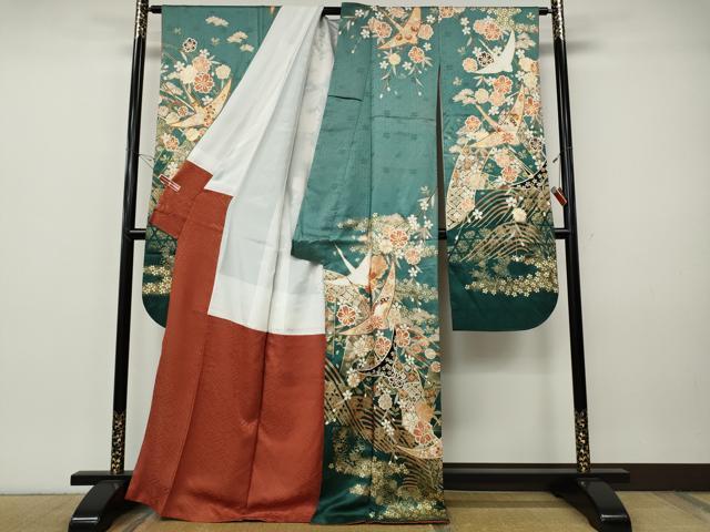 平和屋着物●豪華振袖 飛鶴花文 暈し染め 金彩 正絹 逸品 CABI9752ut