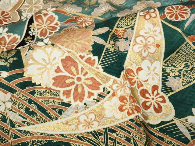 平和屋着物●豪華振袖 飛鶴花文 暈し染め 金彩 正絹 逸品 CABI9752ut