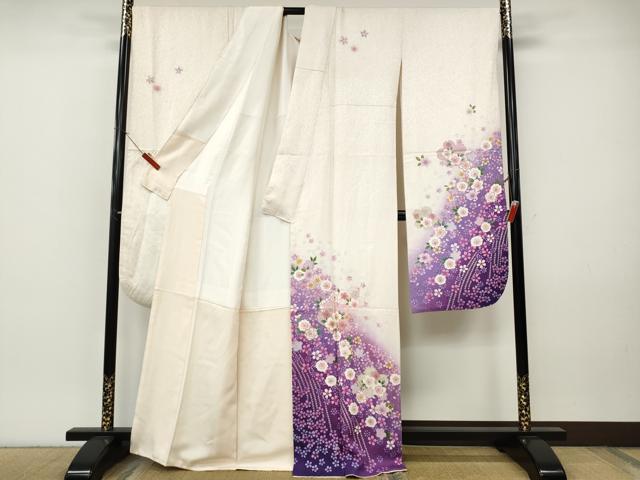 平和屋着物●豪華振袖 舞桜文 暈し染め 銀通し地 正絹 逸品 CABI9753ut