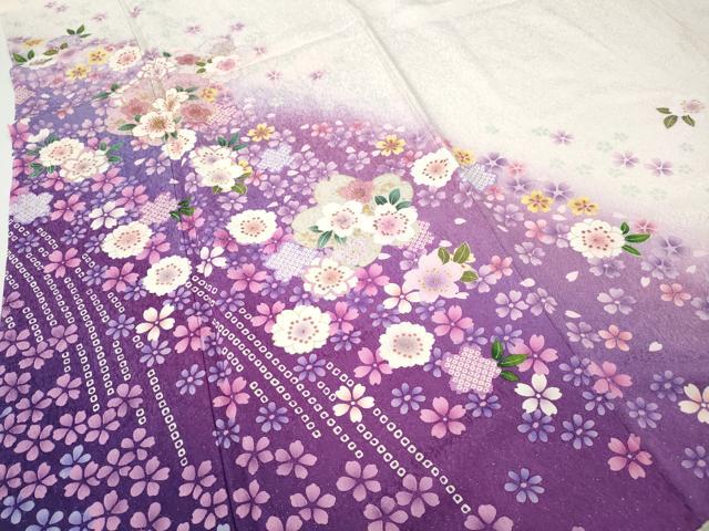 平和屋着物●豪華振袖 舞桜文 暈し染め 銀通し地 正絹 逸品 CABI9753ut