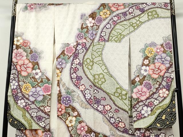 平和屋着物●豪華振袖 駒刺繍 絞り 道長舞花文 金彩 正絹 逸品 CABI9755ut