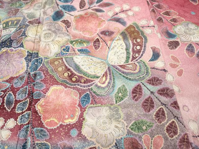 平和屋着物●小振袖 辻が花 舞蝶文 暈し染め 金彩 正絹 逸品 CABI9756ut